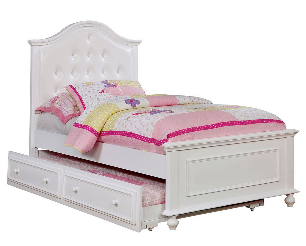 Olivia White Wood Full Bed with Trundle