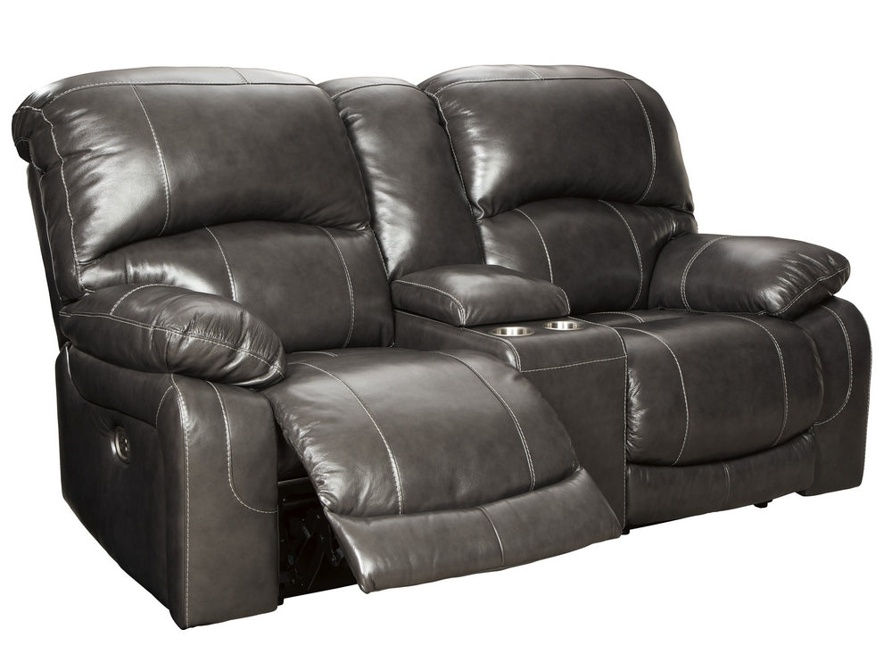 Hallstrung Gray Leather Power Recliner Loveseat