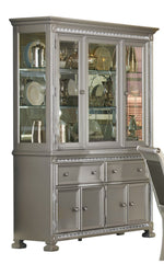 Bevelle Silver Wood Buffet & Hutch with Glass Doors