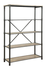 Itzel Antique Oak Wood/Sandy Gray Metal Bookshelf