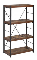 Bob Weathered Oak Wood/Black Metal Tube Bookcase with 4 Shelves