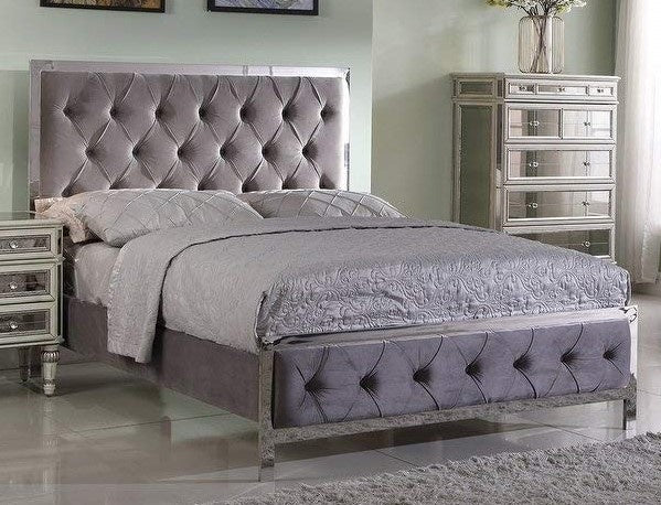 Pamella Grey Fabric King Bed (Oversized)