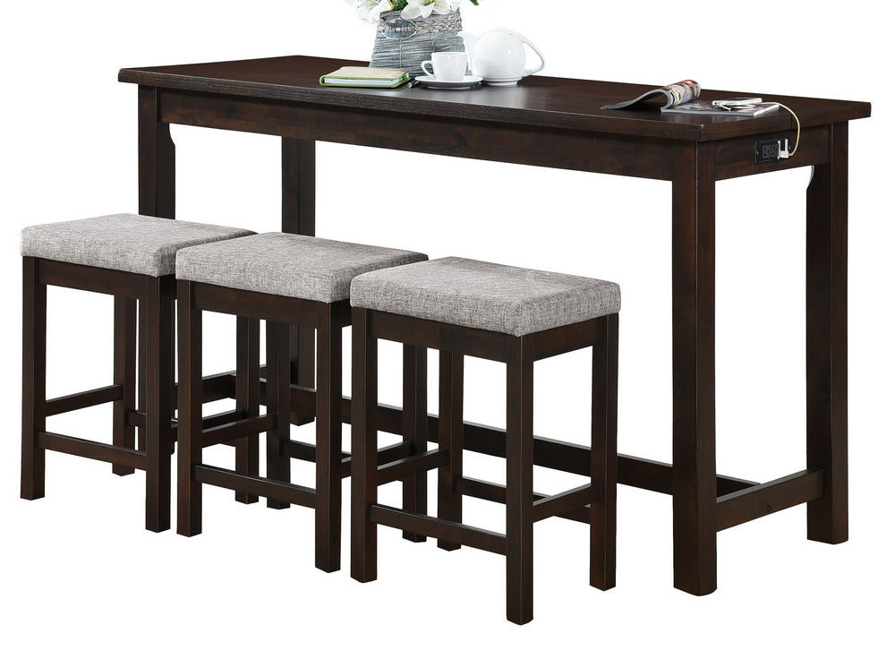 Connected 4-Pc Espresso Wood Counter Height Table Set