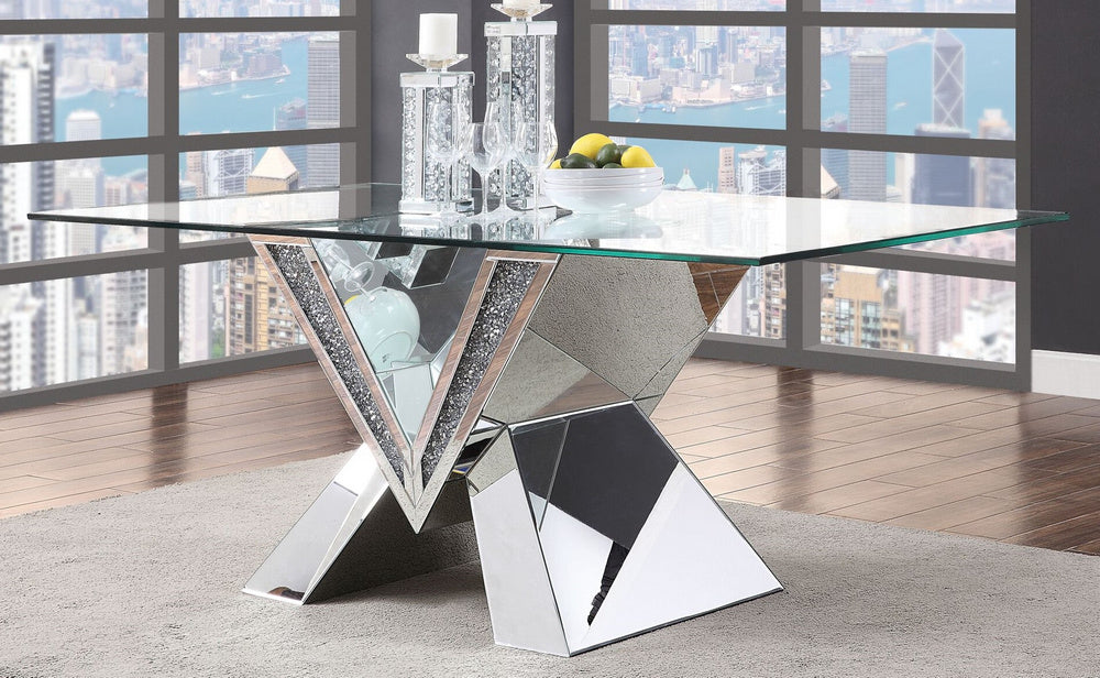 Noralie Clear Glass/Mirrored Rectangular Dining Table