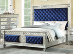 Varian Blue Velvet/Silver Mirrored Queen Bed