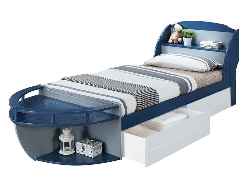 Neptune II Navy/Gray Wood Twin Bed with Storage Headboard