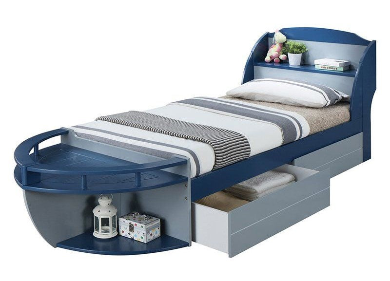 Neptune II Navy/Gray Wood Twin Bed with Drawers