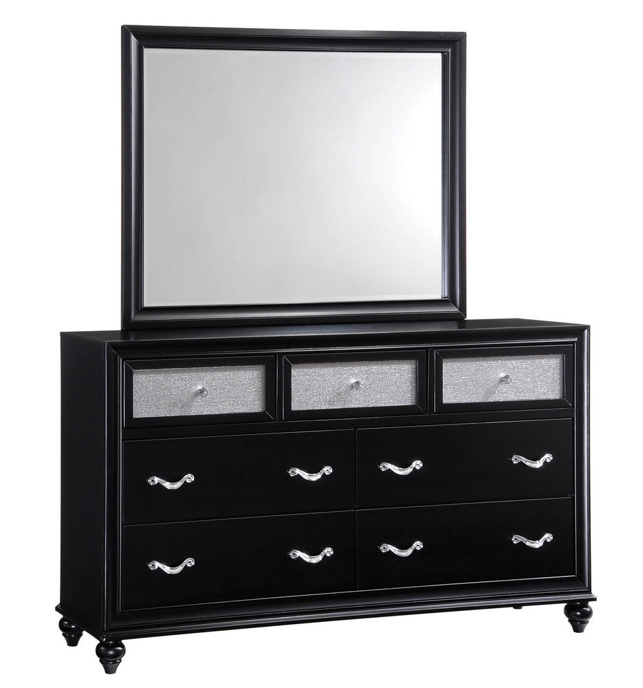 Barzini Black Wood 7-Drawer Dresser with Mirror