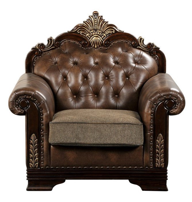 Croydon Brown Faux Leather/Chenille Fabric Chair