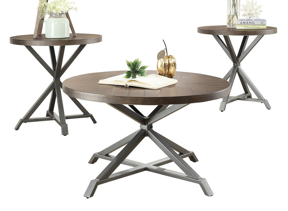 Fideo 3-Pc Burnished Finish Wood/Gray Metal Table Set