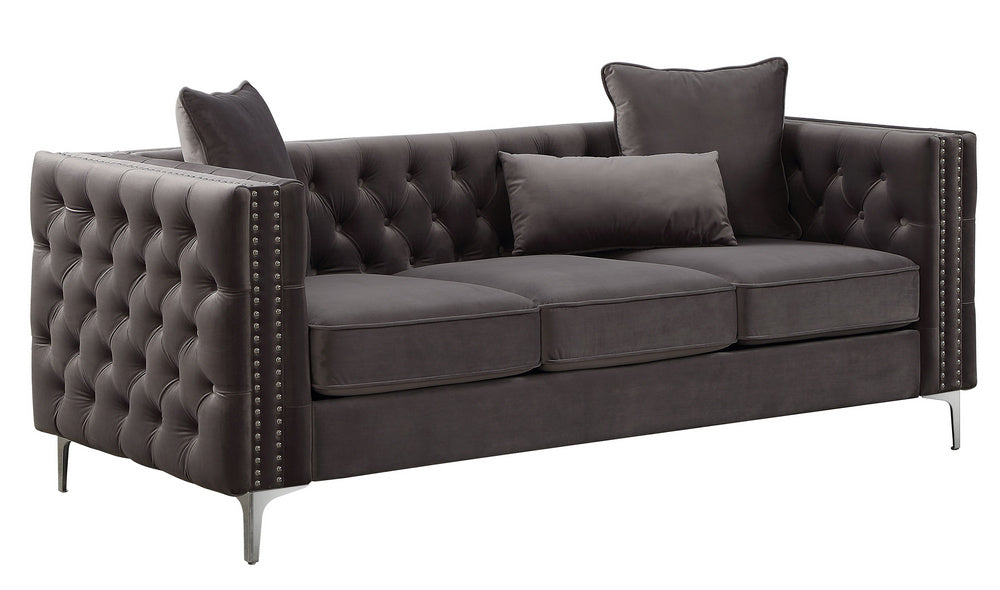 Gillian II Dark Gray Velvet Button Tufted Sofa