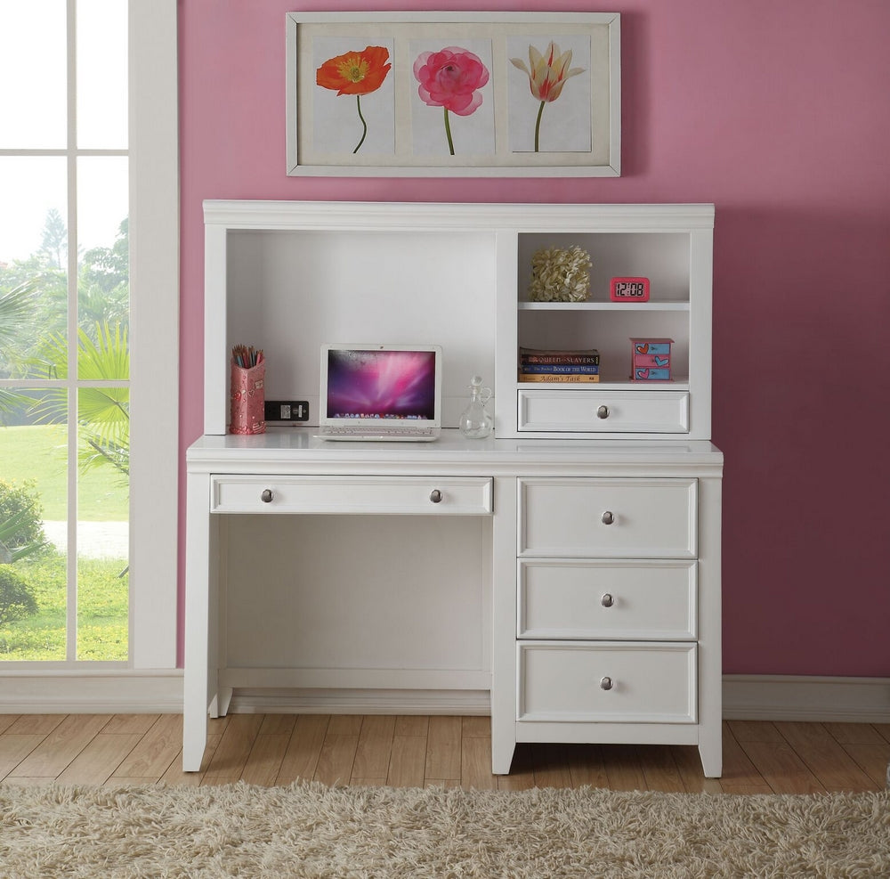 Lacey White Pine Wood Computer Desk with Hutch