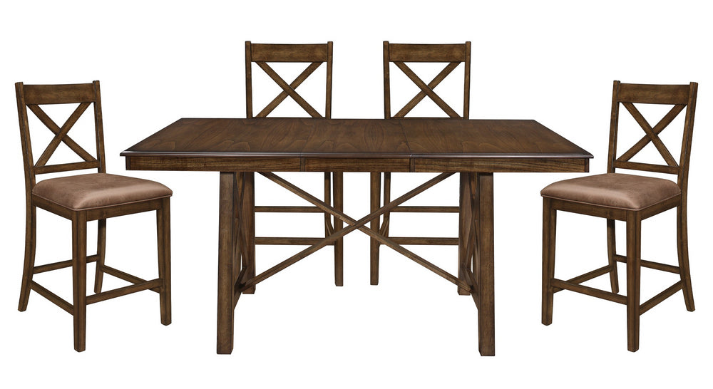 Levittown 5-Pc Brown Wood Counter Height Table Set