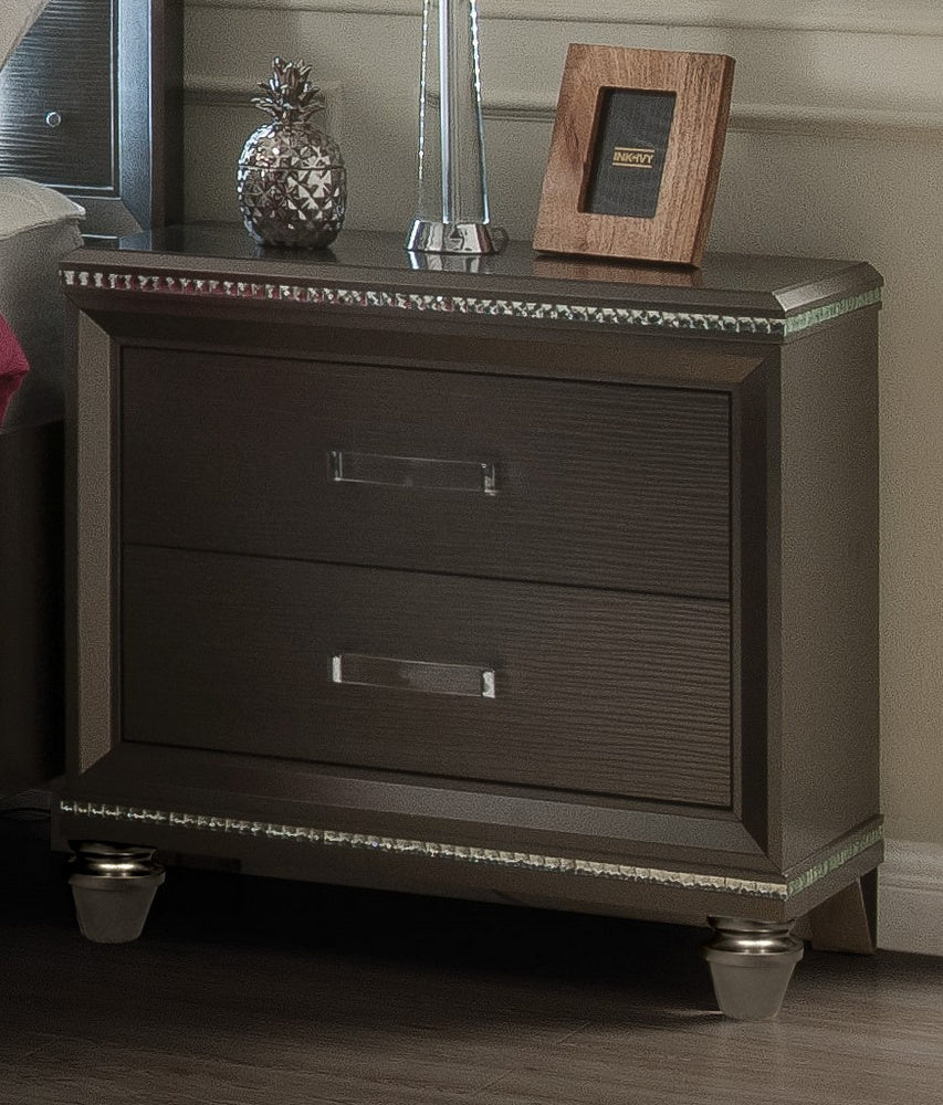 Sadie Dark Champagne Wood Nightstand with 2 Drawers