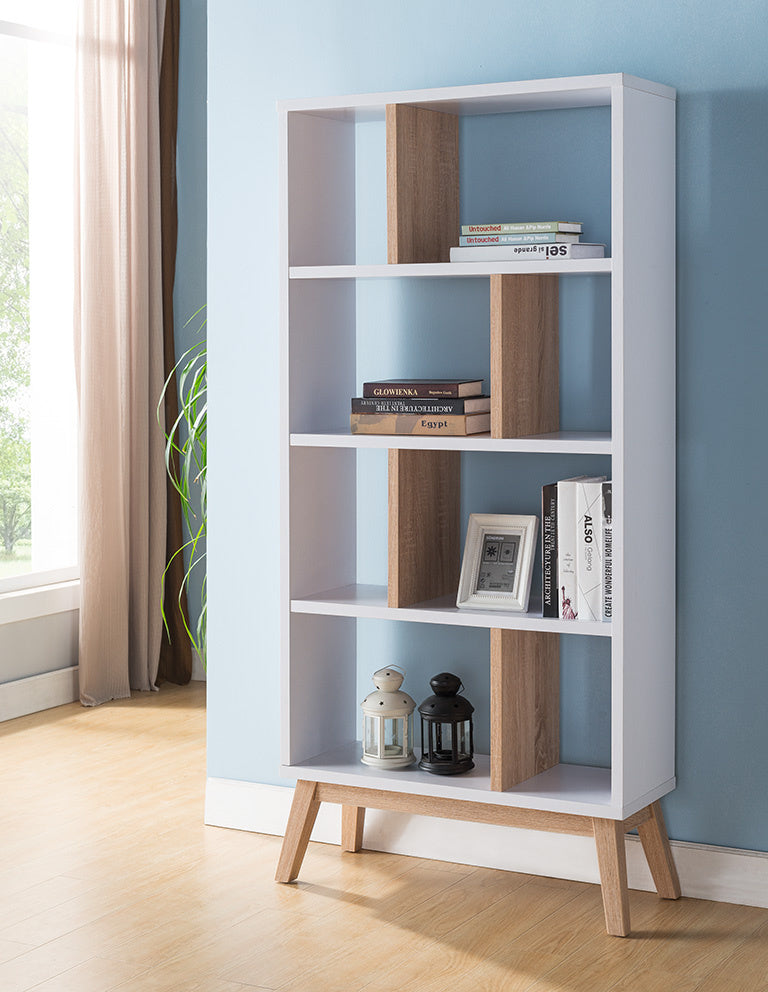 Giacomina White Wood Bookcase with 4 Shelves
