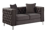 Gillian II Dark Gray Velvet Button Tufted Loveseat