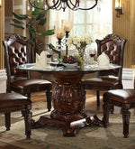 Vendome Cherry Wood Pedestal Dining Table with Glass Top