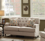 Alianza Beige Fabric Diamond Tuffted Loveseat with 2 Pillows