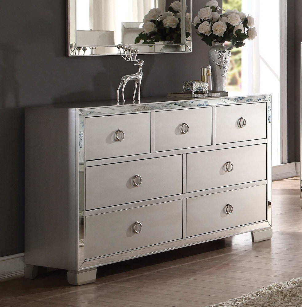 Voeville II Platinum Wood Mirrored 7-Drawer Dresser