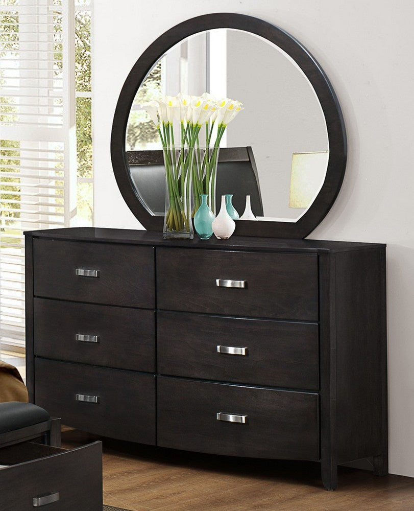 Lyric Brownish Gray Wood Dresser with Round Mirror