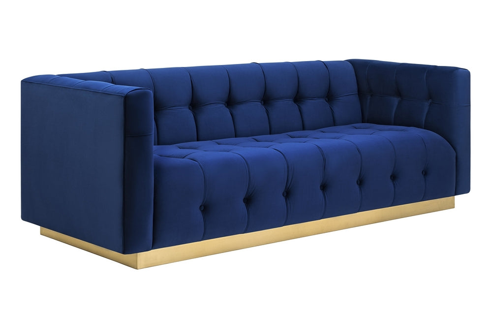 Roma Navy Velvet Button Tufted Sofa