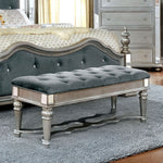 Azha Glam Gray Fabric/Silver Wood Bench