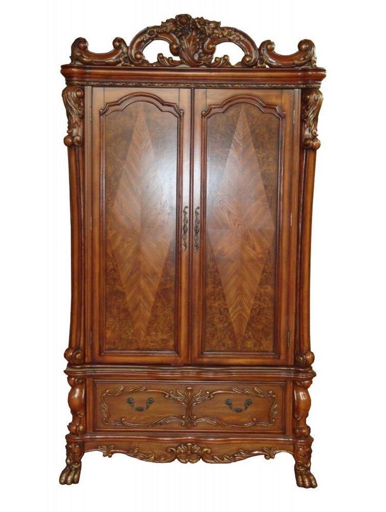 Dresden Cherry Oak Wood TV Armoire with Poly Decorations