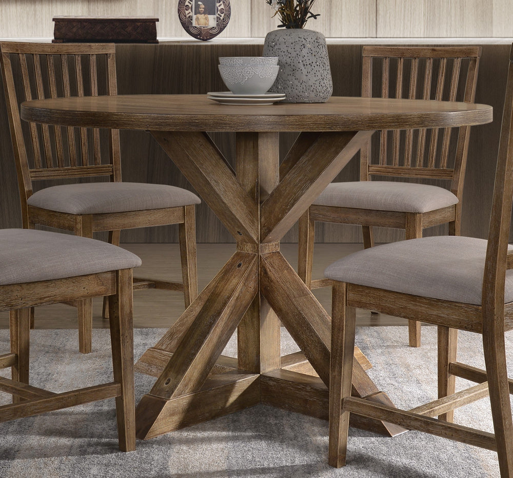 Wallace II Weathered Oak Wood Round Dining Table