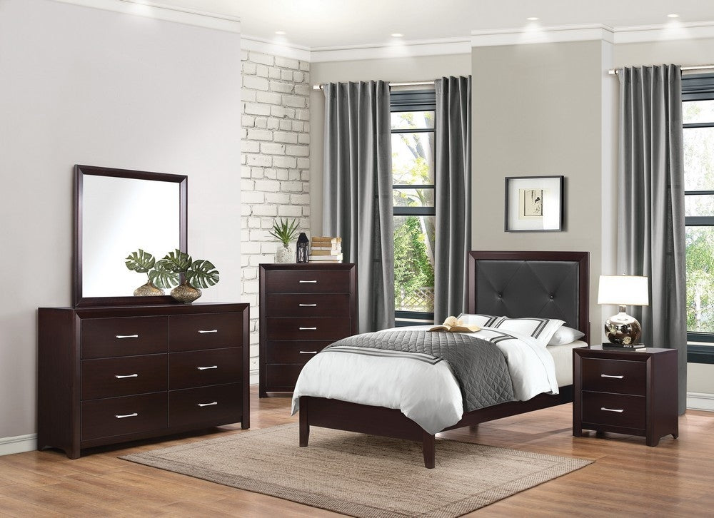 Edina 5-Pc Espresso Wood Twin Panel Bedroom Set