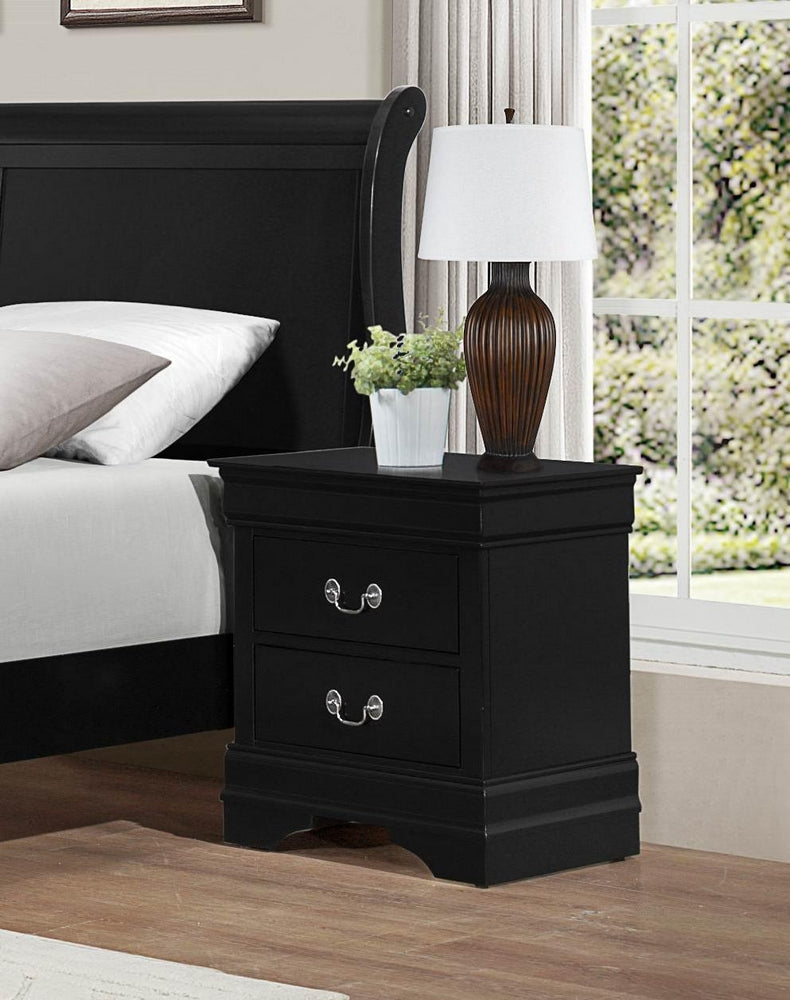 Mayville 2-Drawer Black Wood Nightstand