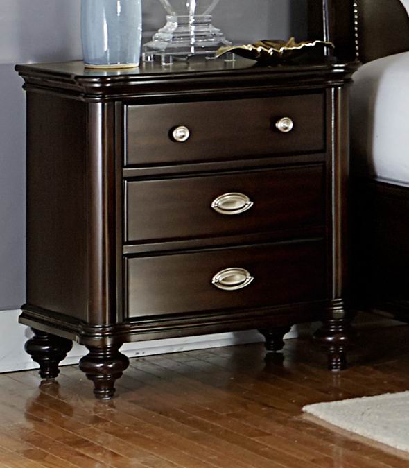 Marston Dark Cherry Wood Nighstand with 3 Drawers