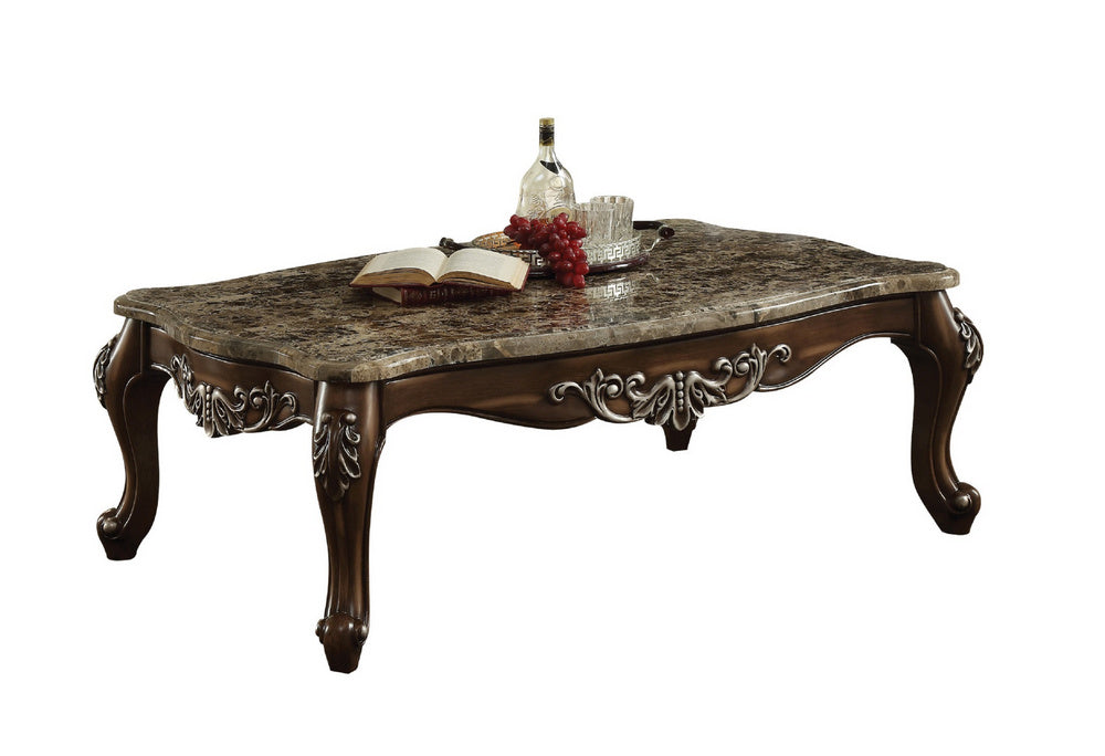 Latisha Antique Oak Marble/Wood Rectangular Coffee Table