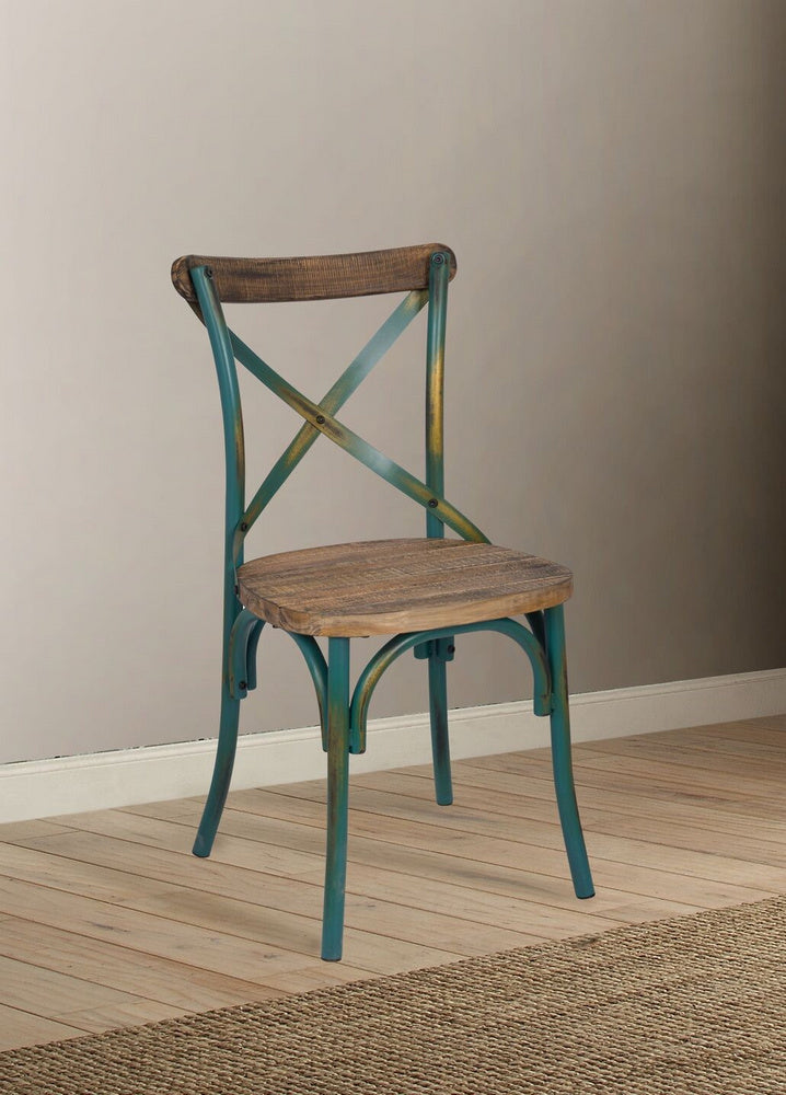 Zaire Walnut/Antique Turquoise Wood/Metal Side Chair