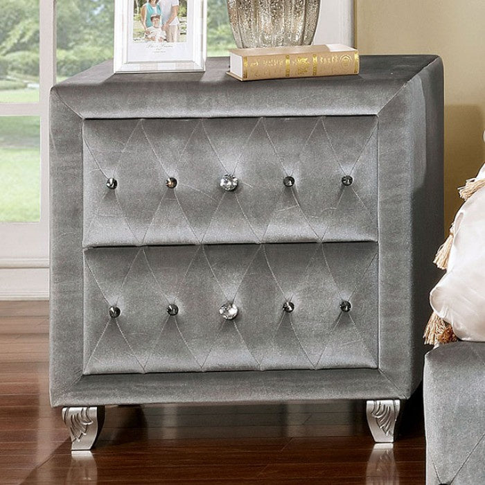 Alzir Gray Fabric 2-Drawer Nightstand