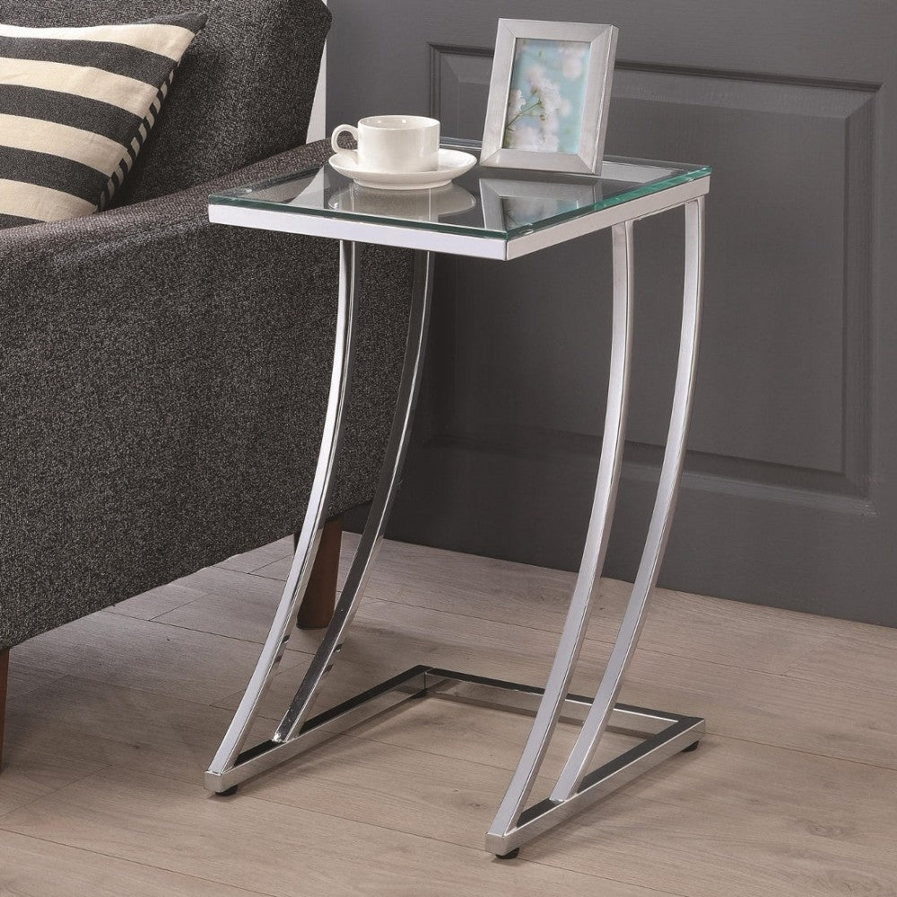 Briella Modern Chrome Metal Snack Table with Glass Top