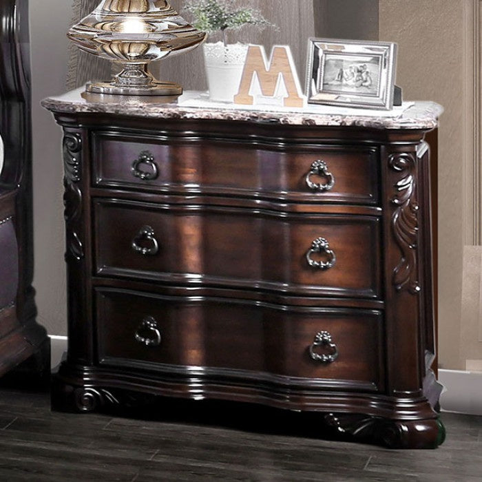 Arcturus Brown Cherry Marble/Wood Nightstand