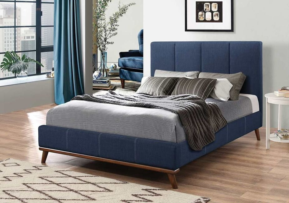 Charity Blue Woven Fabric Upholstered Fabric King Bed