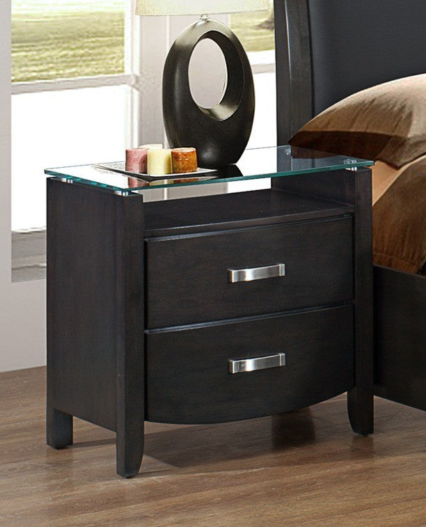 Lyric Brownish Gray Wood Nightstand with Glass Top