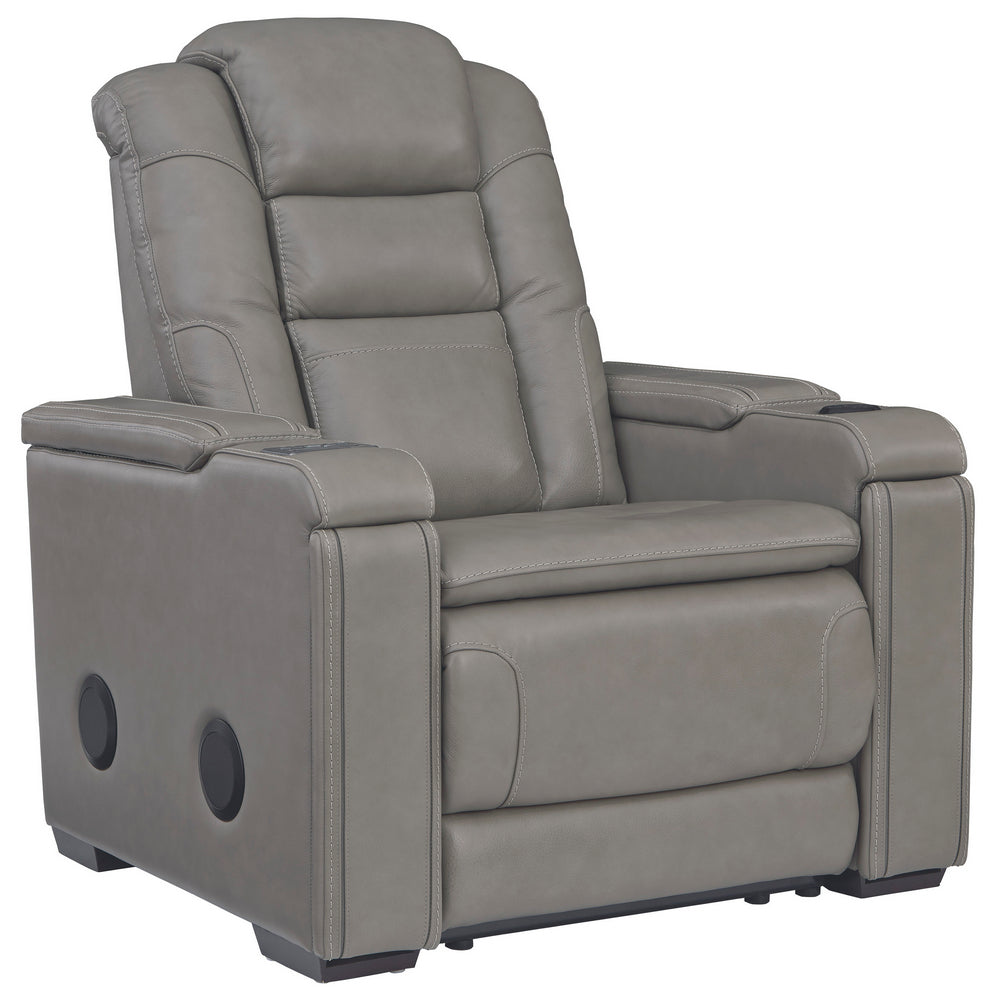 Boerna Gray Leather Power Recliner