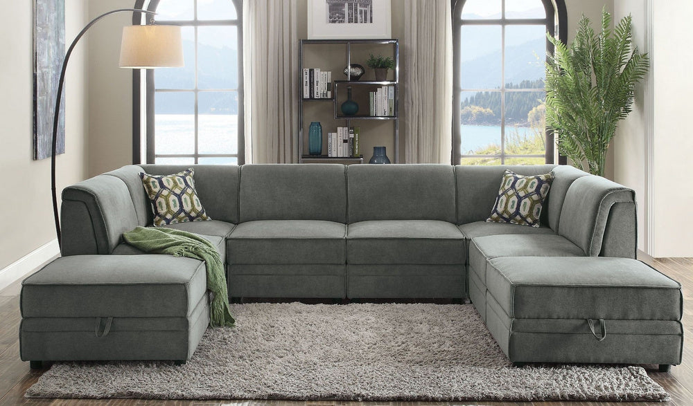 Bois Gray Velvet Modular Sectional Sofa with 2 Ottomans