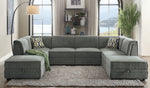 Bois Gray Velvet Modular Sectional Sofa with 2 Ottomans