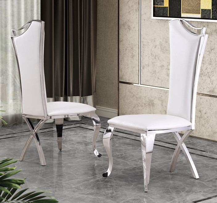 Yasmeen 2 White Faux Leather/Silver Metal Side Chairs