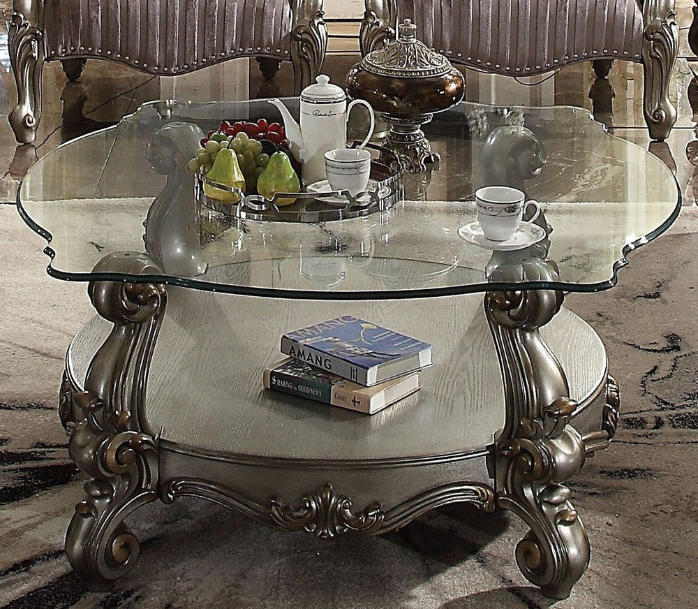 Versailles Antique Platinum Wood/Clear Glass Coffee Table