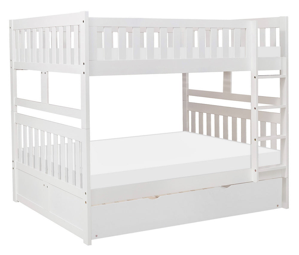 Galen White Wood Full Bunk Bed with Twin Trundle