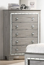 Antares Light Gray Oak Wood 5-Drawer Chest with Mirror Trim