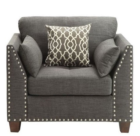 Lourissa Light Charcoal Linen Chair with Nailhead Trim Accents