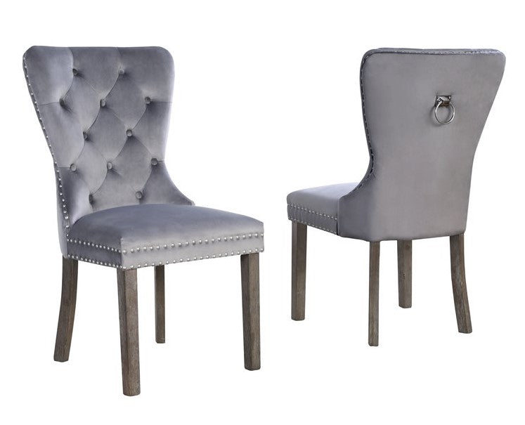 Vienne 2 Gray Velvet/Wood Side Chairs