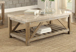 Ridley Brown Wood Coffee Table with Marble Top