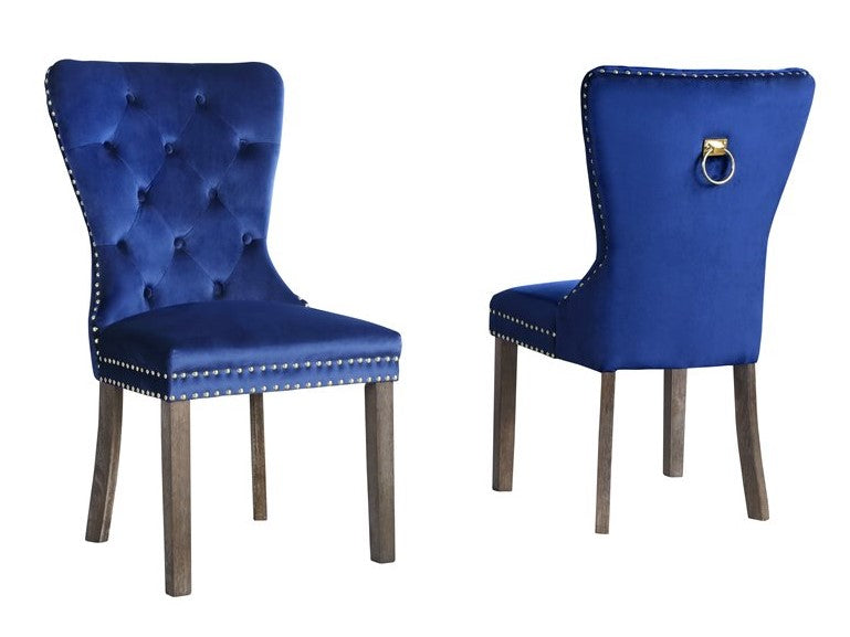 Vienne 2 Navy Blue Velvet/Wood Side Chairs