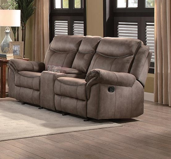 Aram Brown Fabric Manual Glider Recliner Loveseat